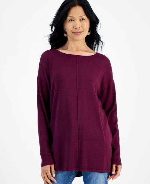 Petite Ribbed-Sleeve High-Low Tunic Sweater, Created for Macy's