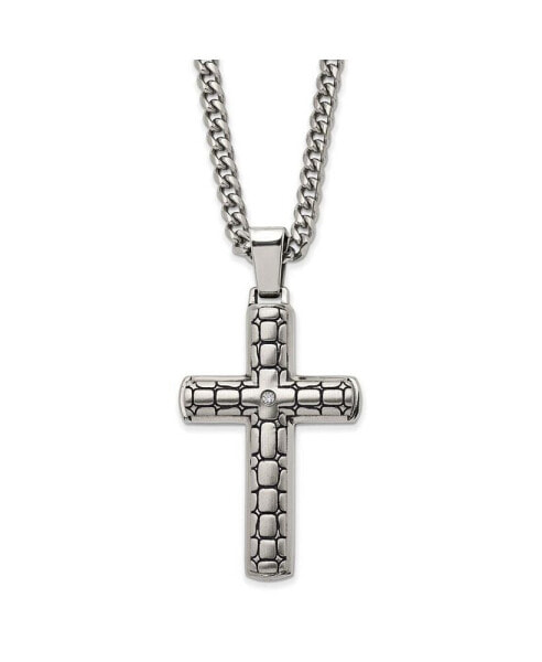 Antiqued Brushed and CZ Cross Pendant Curb Chain Necklace