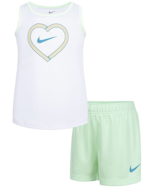 Little Girls 2-Pc. Happy Camper Tank Top & Mesh Shorts Set