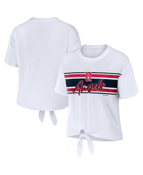 Women's White Los Angeles Angels Front Tie T-shirt