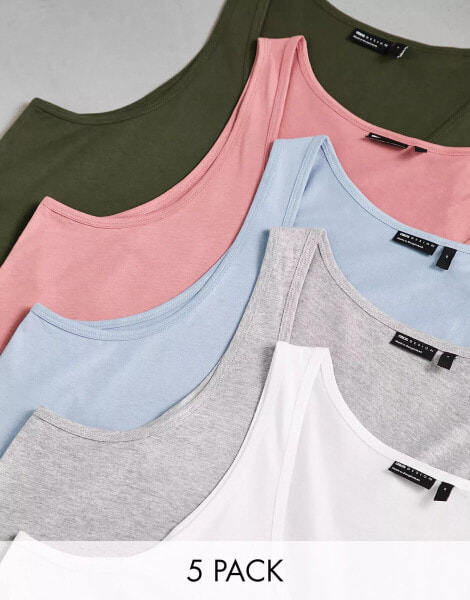 ASOS DESIGN 5 pack vest with scoop neck in multiple colours