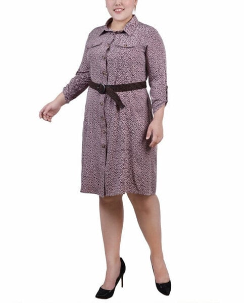 Plus Size 3/4 Roll Tab Sleeve Shirtdress