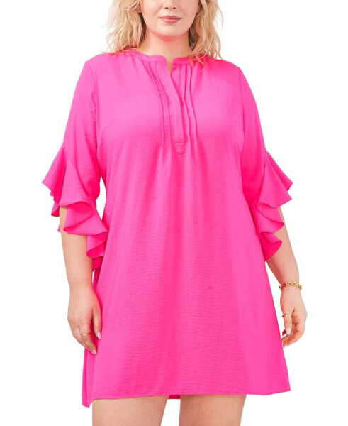 Plus Size 3/4-Sleeve Ruffle-Cuff Dress