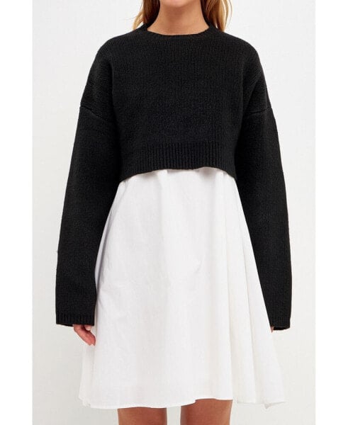 Платье с карманами English Factory "Sweater with Poplin Mini Dress"