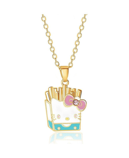 Hello Kitty sanrio Brass Enamel and Pink Crystal Cafe French Fries 3D Pendant, 16+ 2'' Chain