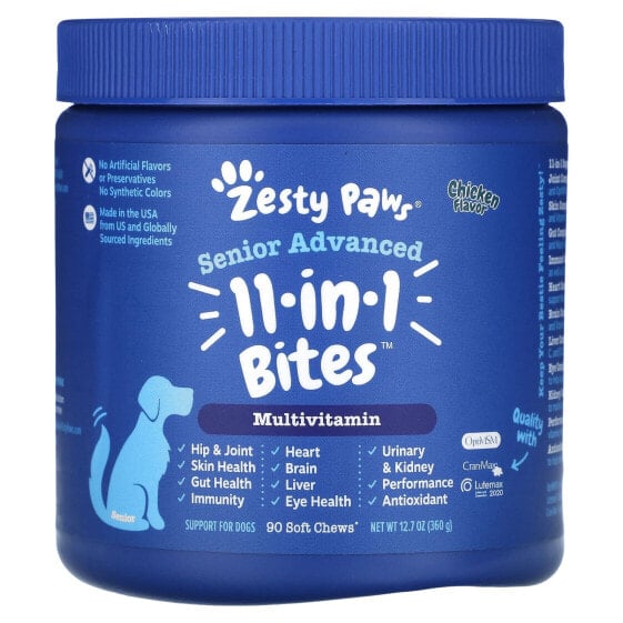Мультивитаминные лакомства Zesty Paws для собак "Старшего возраста", 11 в 1, со вкусом курицы, 90 мягких жевательных конфет, 315 г