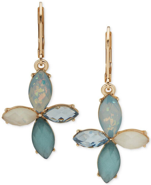 Gold-Tone Tonal Stone & Mother-of-Pearl Flower Drop Earrings