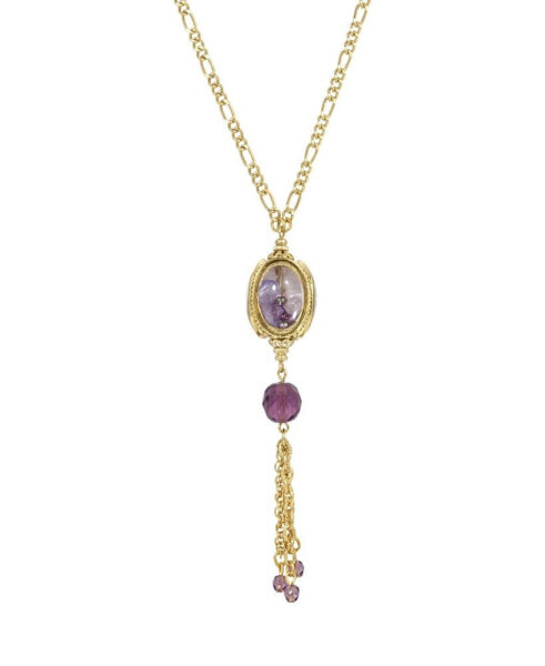Women's Gold Tone Purple Beaded Drop Spinner Necklace
