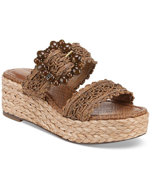 Cadance Double Strap Raffia Wedge Platform Sandals