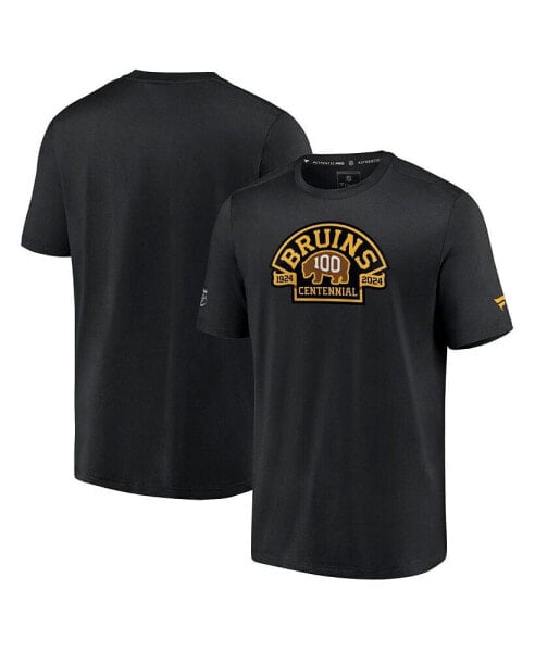 Men's Black Distressed Boston Bruins Authentic Pro Centennial Logo T-shirt