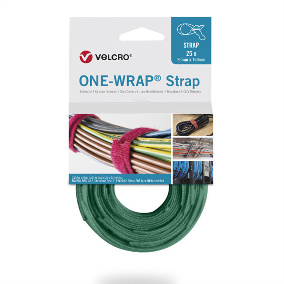 VELCRO ONE-WRAP - Releasable cable tie - Polypropylene (PP) - Velcro - Green - 150 mm - 20 mm - 25 pc(s)