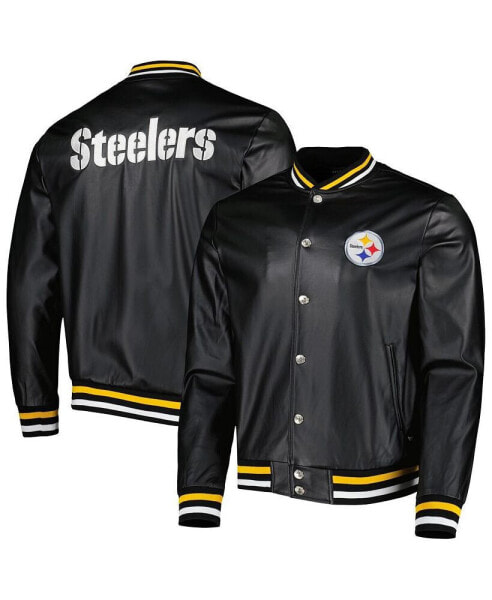Куртка The Wild Collective мужская Металлическая бомберная с накидкой Pittsburgh Steelers в черном цвете.