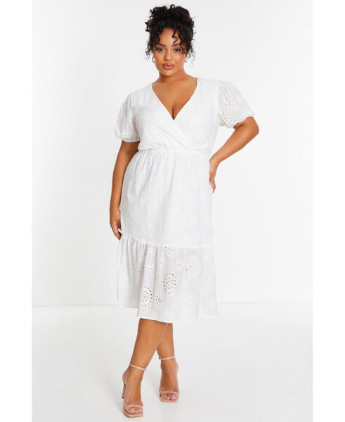 Plus Size Broderie Wrap Tiered Midi Dress