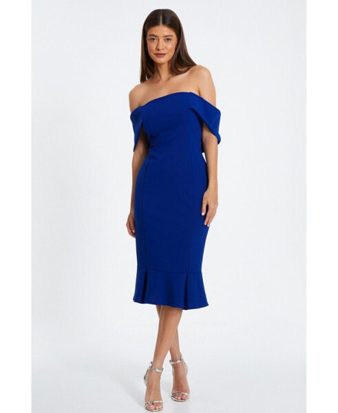 Women's Bardot Midi Dress With Frilled Hem