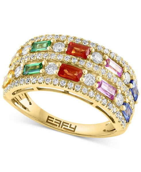 EFFY® Multi-Gemstone (7/8 ct. t.w.) & Diamond (5/8 ct. t.w.) Double Row Statement Ring in 14k Gold