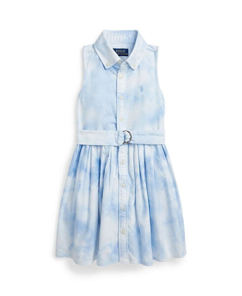 Платье для малышей Polo Ralph Lauren с поясом в технике тай дай-печать из хлопка, рубашечного стиля