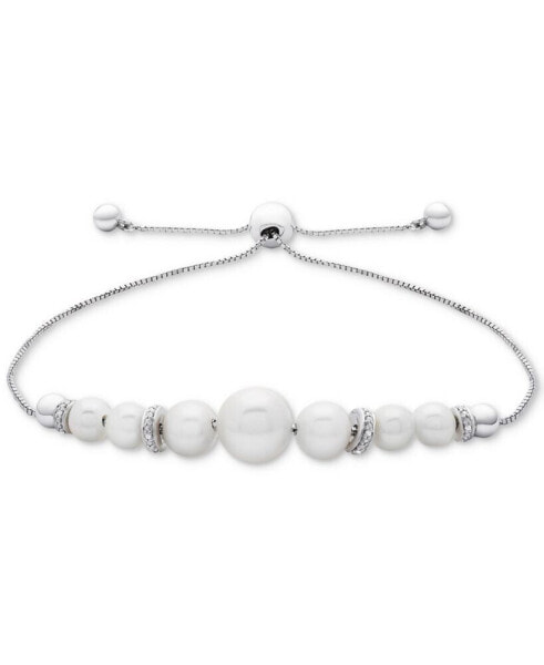 Cultured Freshwater Pearl (4-1/2mm to 8-1/2mm) & Diamond Accent Bolo Bracelet in Sterling Silver