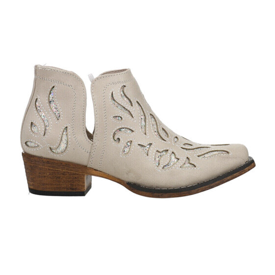 Roper Ava Glitz TooledInlay Snip Toe Cowboy Booties Womens Beige Casual Boots 09