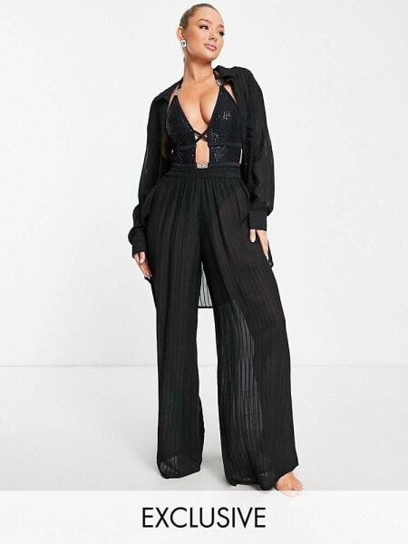 Esmee Exclusive sheer striped beach trousers in black