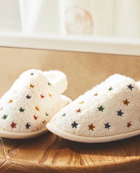 Star print terry bathroom slippers