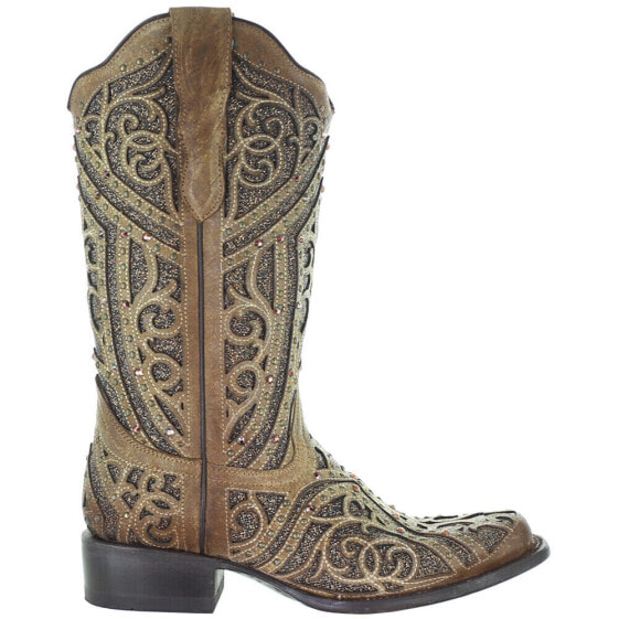 Сапоги женские ковбойские с квадратным носком Corral Boots Rhinestone Brown E1623