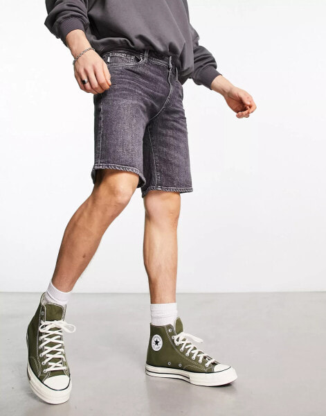 Selected Homme cotton mix denim short in washed black