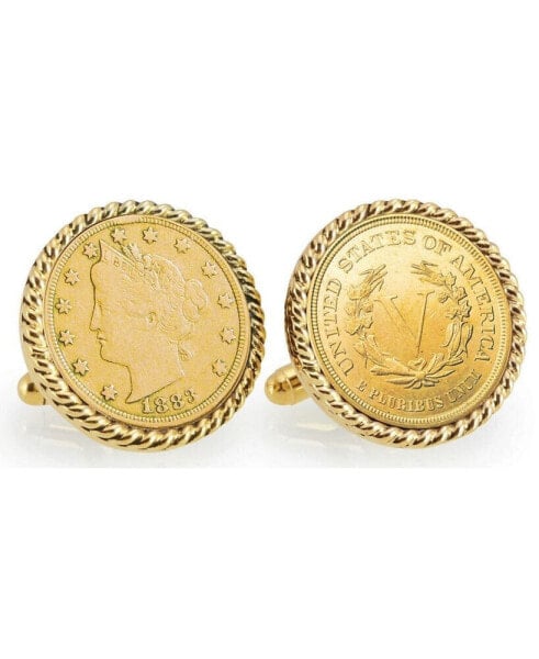 Gold-Layered 1883 First-Year-Of-Issue Liberty Nickel Rope Bezel Coin Cuff Links