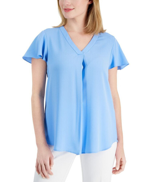 Petite Pleat-Front Flutter-Sleeve Top