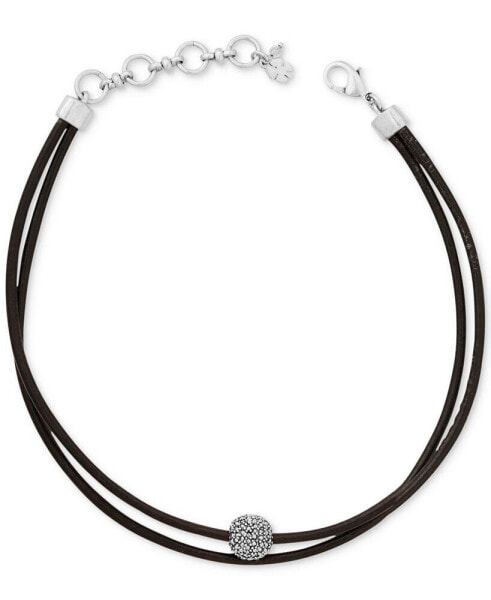 Lucky Brand silver-Tone Black Leather Crystal Choker Necklace