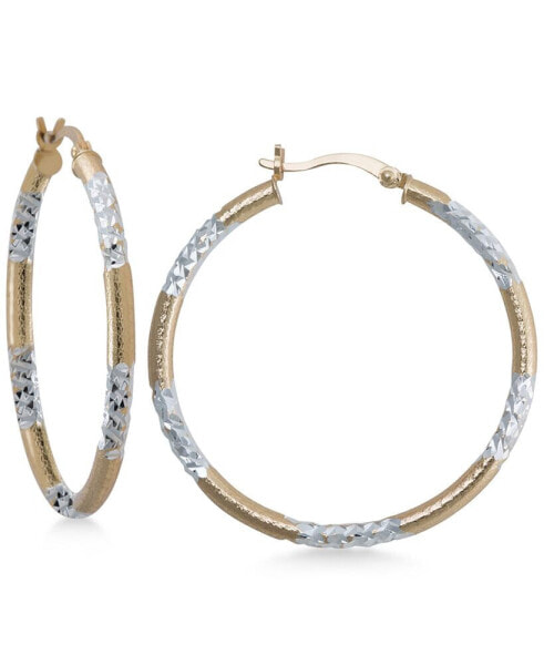 Two-Tone Textured Hoop Earrings in Sterling Silver and 14k Gold-Plate