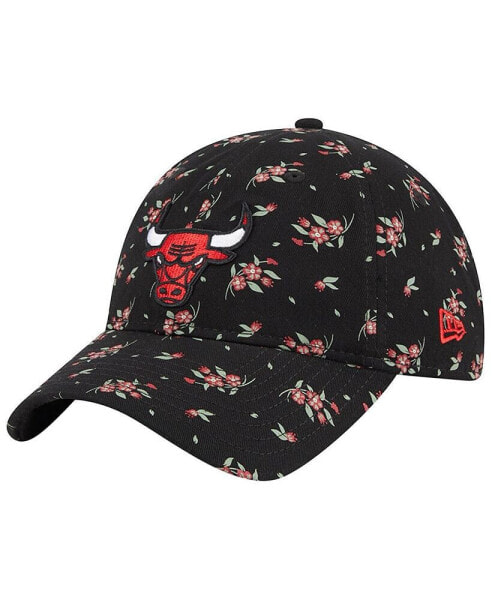 Women's Black Chicago Bulls Bloom Print 9TWENTY Adjustable Hat