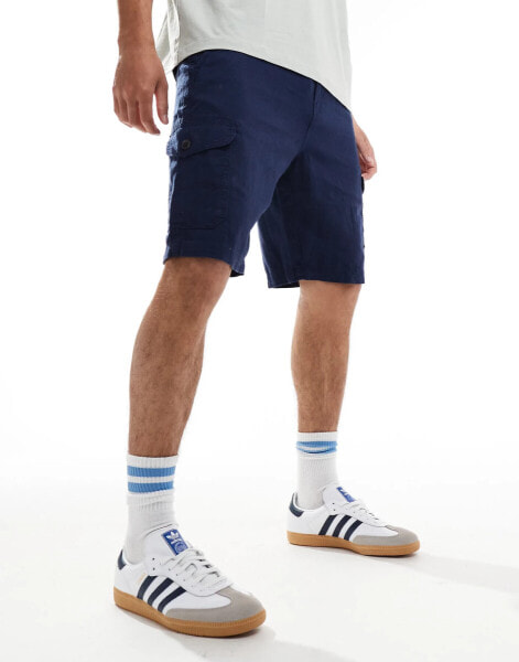 Threadbare cargo linen shorts in navy