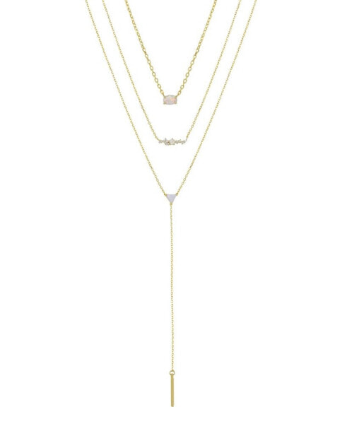 Layered Opal Lariat Necklace, Set of 3