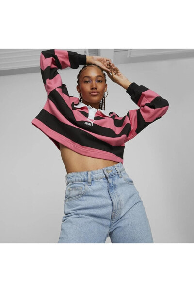 Swxp Striped Longsleeve Pembe Crop Kadın Sweatshirt