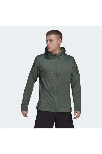 Утепляющий спортивный куртка Adidas Workout Warm Erkek Yeşil Fermuarlı HL8776