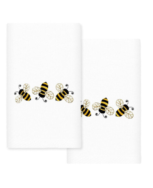 Textiles Bee Dance Embroidered Luxury 100% Turkish Cotton Hand Towels, Set of 2, 30" x 16"