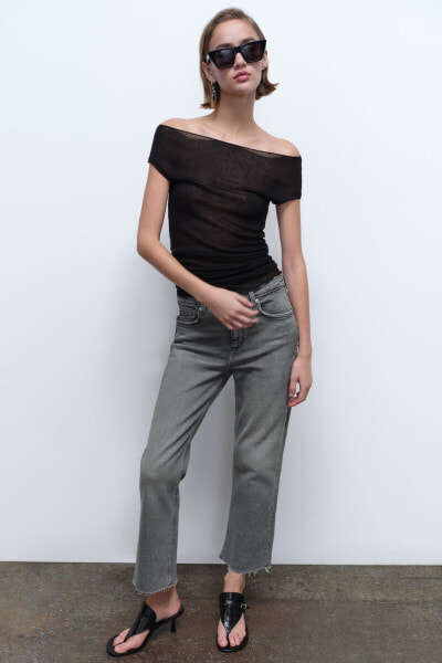 Джинсы trf cropped flare с высокой посадкой ZARA