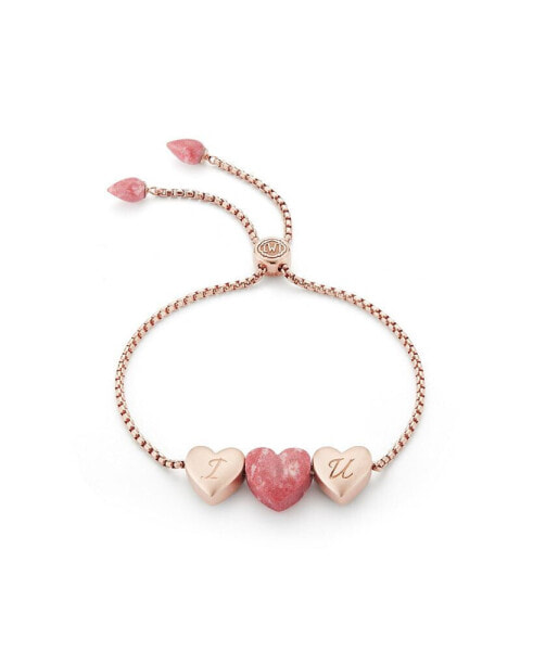 Luv Me Love Heart Thulite Gemstone Rose Gold Plated Sterling SIlver Bracelet