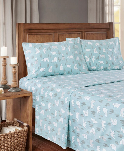 Novelty Printed Cotton Flannel 4-Pc. Sheet Set, Full