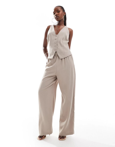 River Island elasticated wide leg trouser in beige