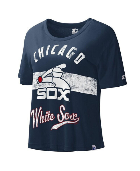 Women's Navy Distressed Chicago White Sox Cooperstown Collection Record Setter Crop Top