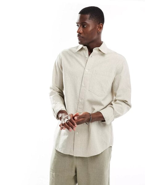 River Island long sleeve linen shirt in ecru