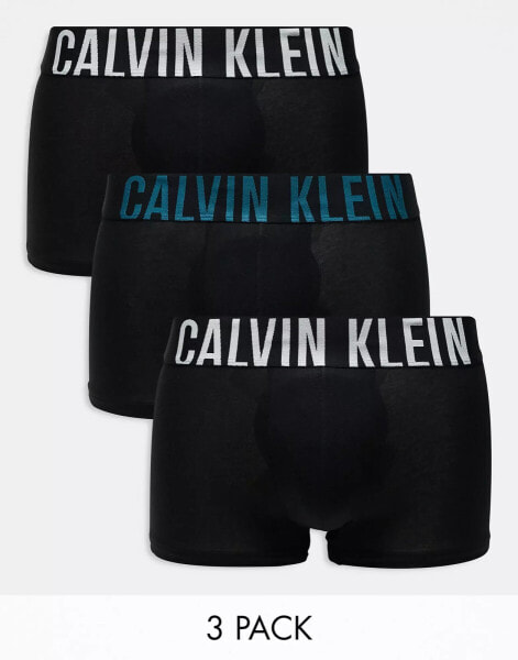 Calvin Klein Intense Power 3 pack trunk with logo waistband in black