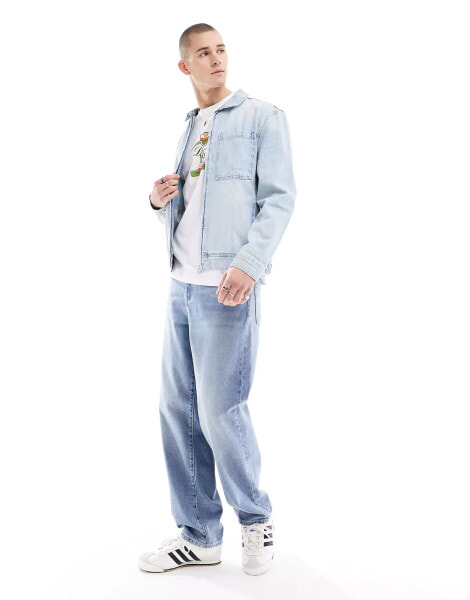 River Island zip through denim jacket in light blue