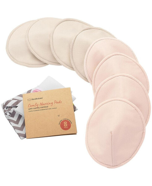 Maternity 8pk Organic Nursing Pads, Washable Breast Pads + Wash Bag, Reusable Nipple Pads