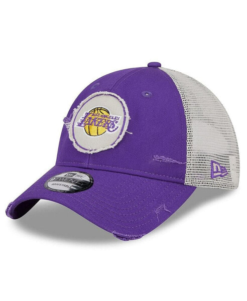 Men's Purple Distressed Los Angeles Lakers Rally Drive Distressed Patch 9TWENTY Trucker Adjustable Hat