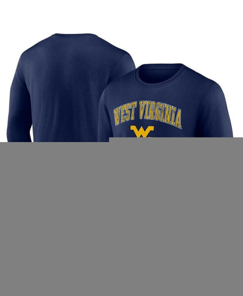 Men's Navy West Virginia Mountaineers Distressed Arch Over Logo Long Sleeve T-shirt