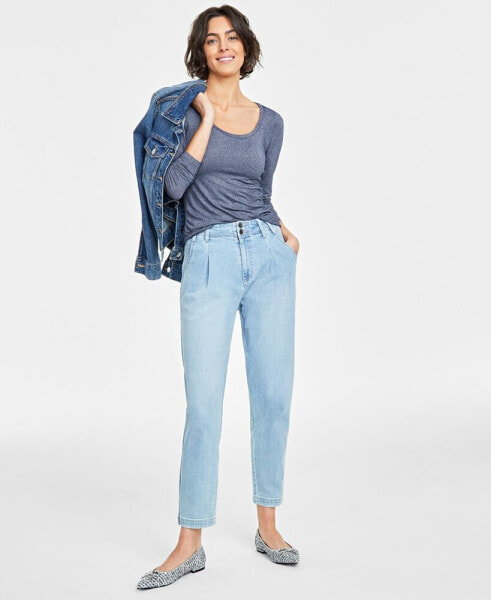 Women's Pleated Tapered-Leg Jeans, Created for Macy's