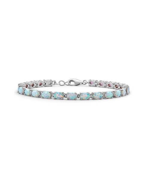 Simple Strand Created White Opal Tennis Bracelet For Women .925 Sterling Silver October Birthstone 7-7.5 Inch