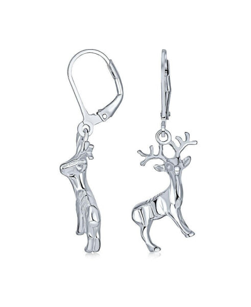 Hunter Outdoor Buck Elk Moose Antelope Christmas Rudolph Reindeer Dangle Earrings For Women Teen Lever back .925 Sterling Silver